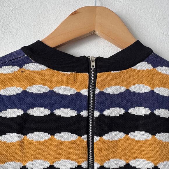 Akira Sweater Dress Womens Small Yellow Blue Geometric Print Bodycon Going Out‎ - Picture 6 of 9